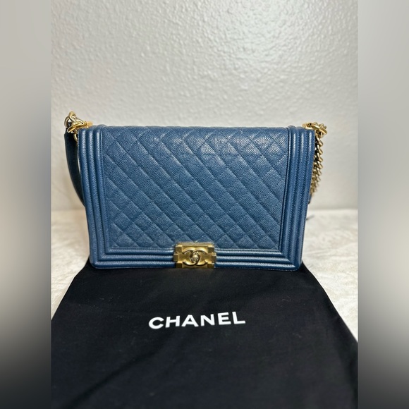 Authentic Chanel Blue Leather Medium LeBoy Bag Classic Flap - Picture 4 of 15